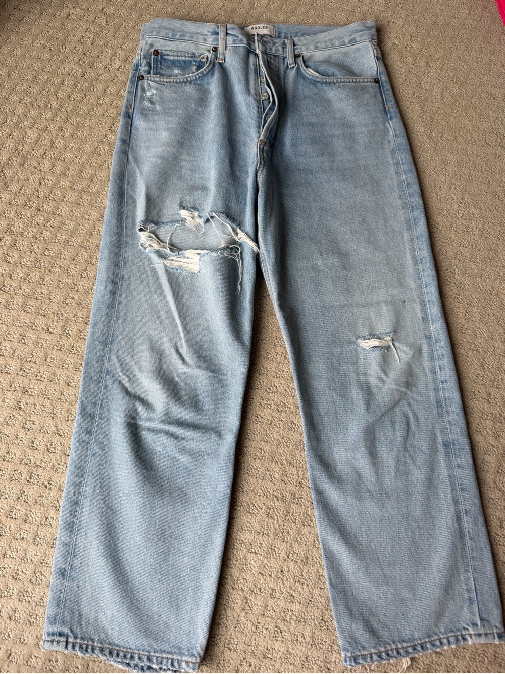 AGOLDE cropped light blue jeans